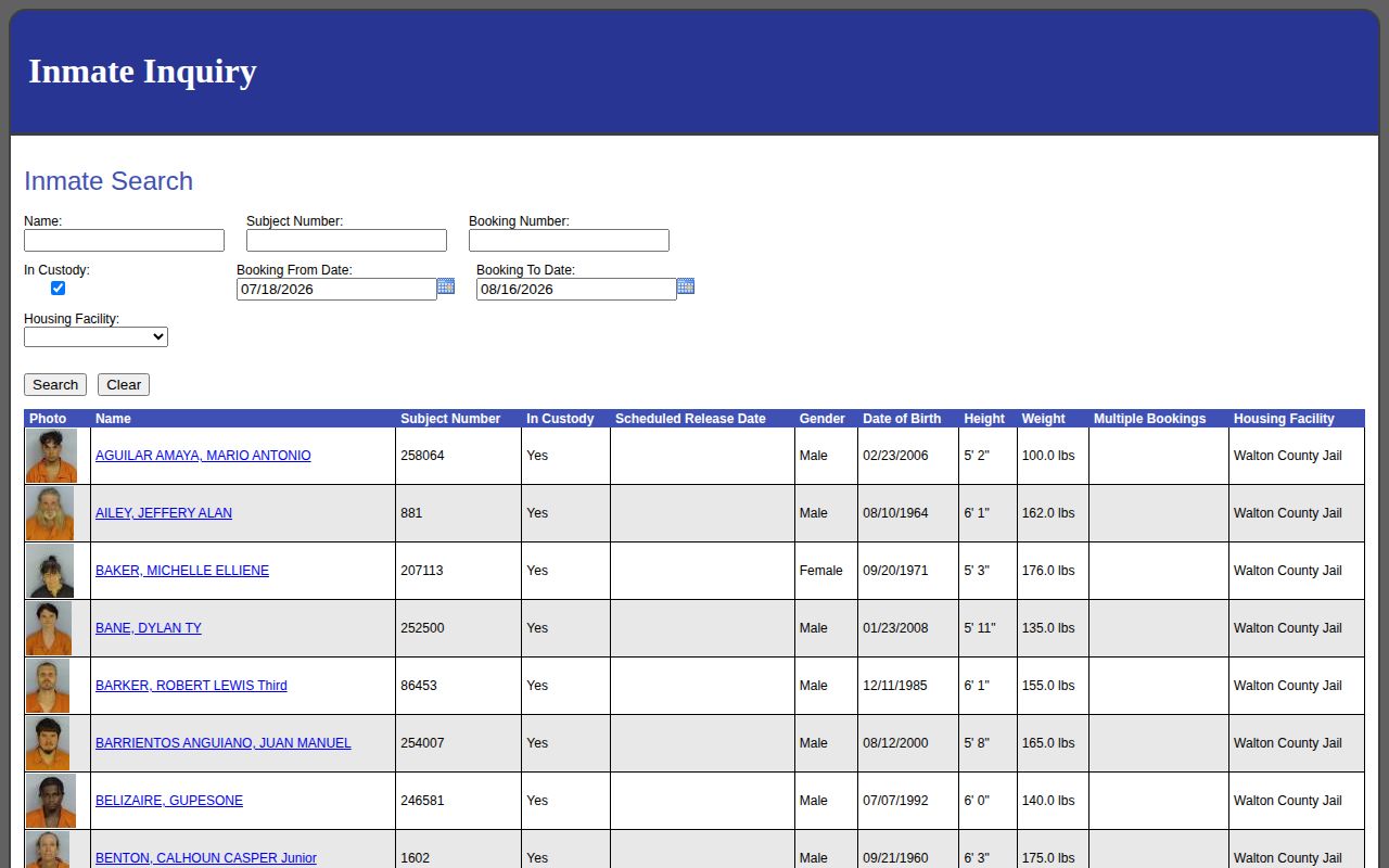 Walton County busted mugshot and jail roster search form