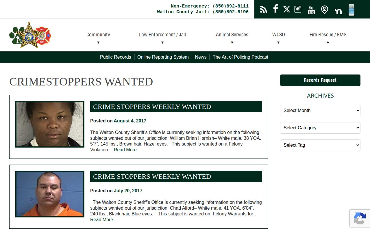 Dated Walton County Crime Stoppers wanted archive